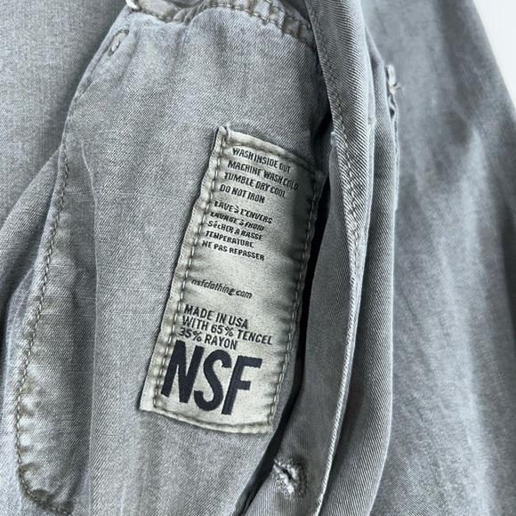 NSF Asymmetric Button Front Jumpsuit Long Sleeve Green Gray Relaxed Miche Small - Picture 9 of 14